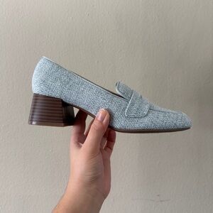 Kelly & Katie Light Blue Tweed Block Heel Loafers Soft Square Toe size 7.5